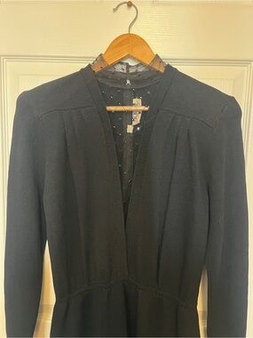 1980s St. John black knit dress with mesh rhinestone collar RARE